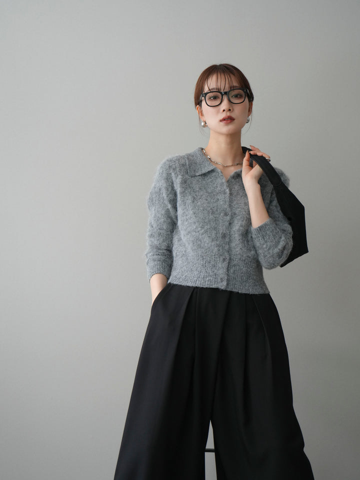 [SET]モヘア衿付きボタンプルオーバー+テープベルトタックバギーパンツ(2set)