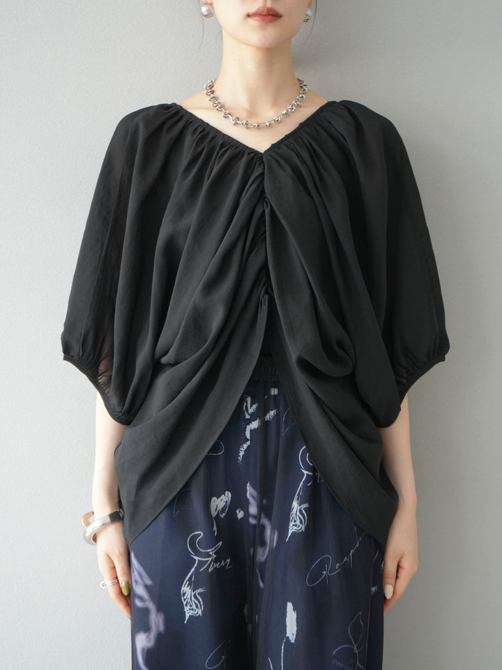[予約]ボリュームスリーブシアータックブラウス/ブラック