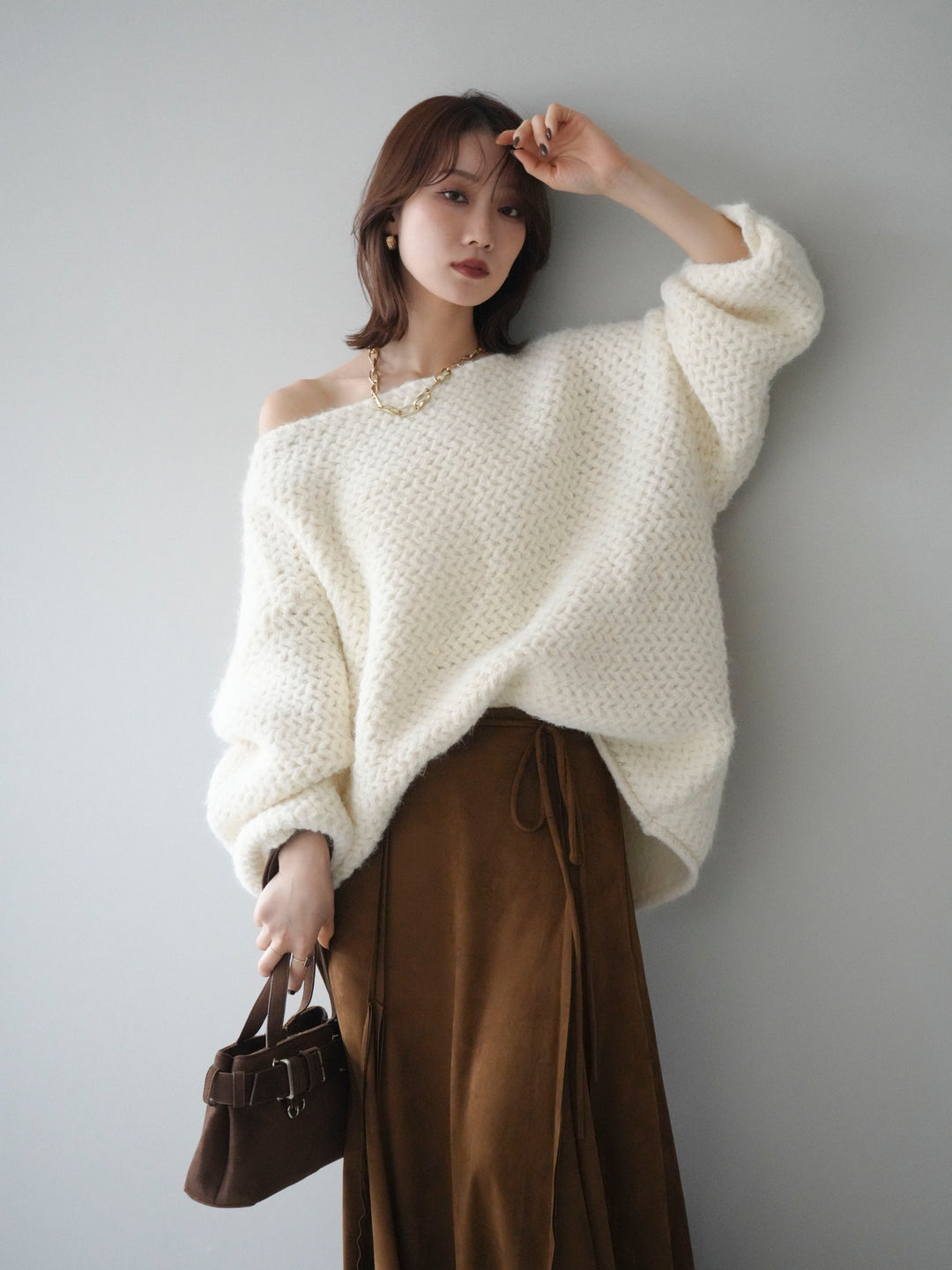 [予約]ワッフル編みオーバーニットプルオーバー/off