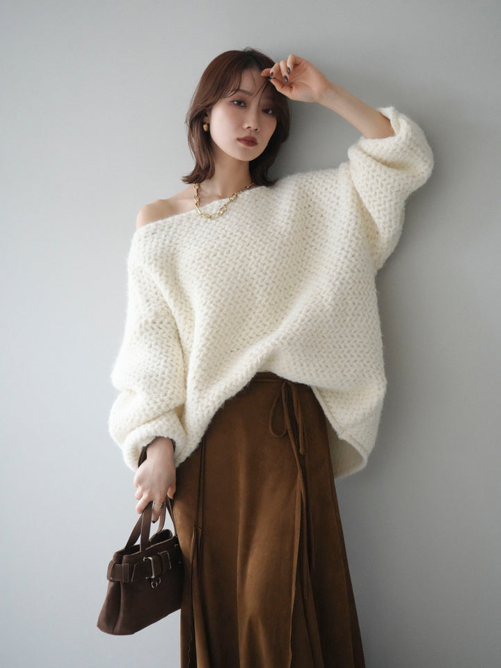 [予約]ワッフル編みオーバーニットプルオーバー/off