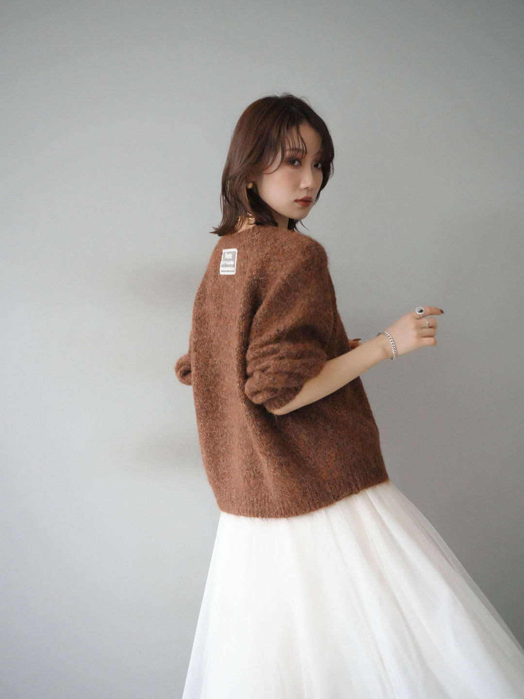 【預購】Logo標籤混紡紗線針織套頭衫/褐色