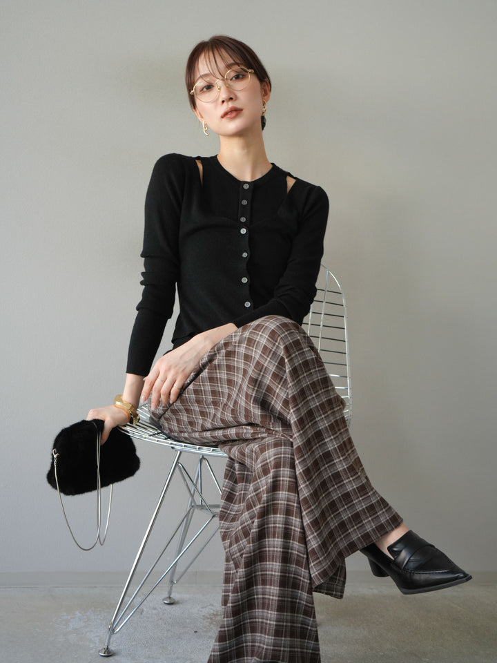 [予約]レイヤードデザインニットカーディガン/ブラック