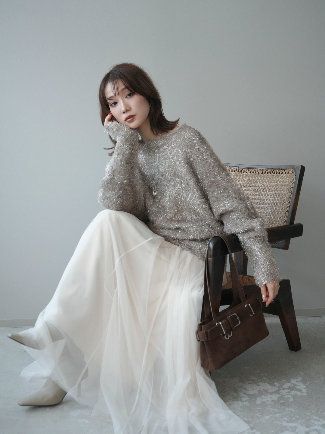 [予約]ラメシャギードルマンニットプルオーバー/beige