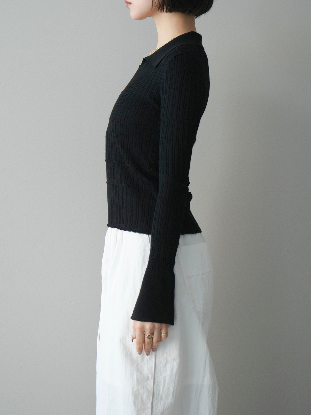 [予約]シアーリブスキッパーニットトップス/black