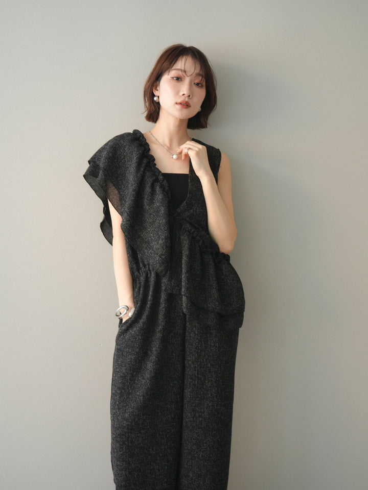 [SET]3WAYミックスツイードギャザーオールインワン+選べるアクセセット(2set)