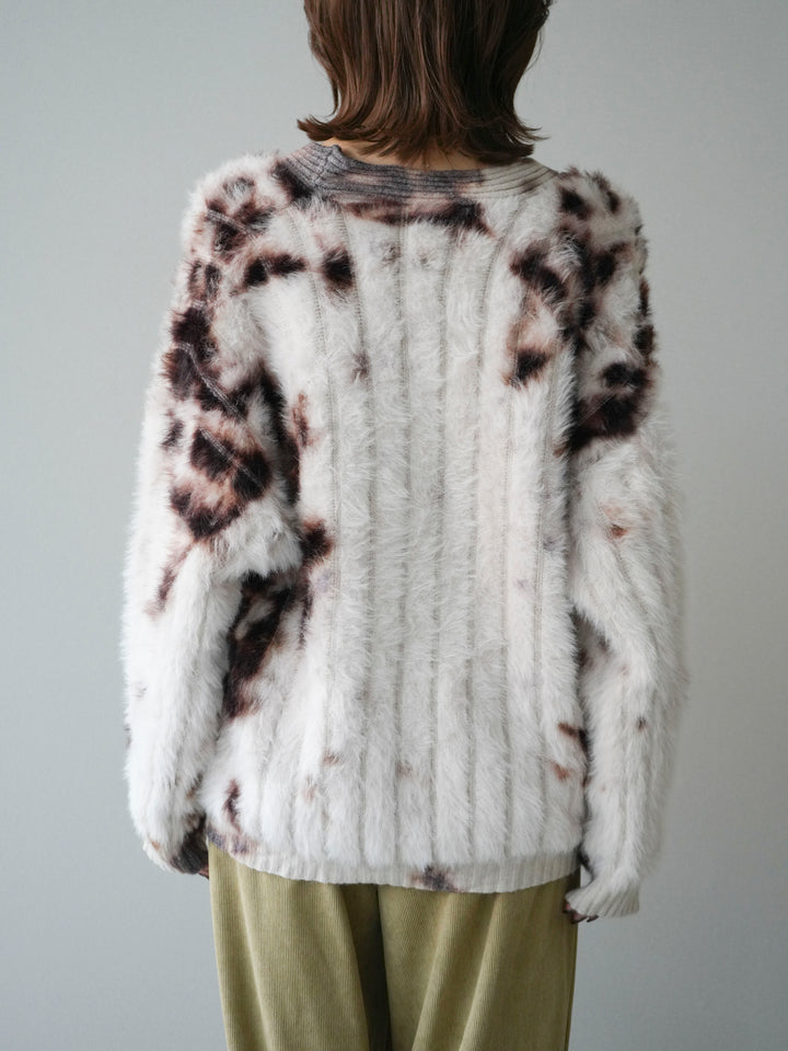 [予約]ニュアンス柄シャギーニットカーディガン/ivory