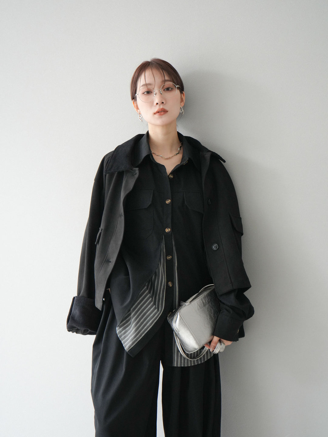 [予約]コーデュロイ切替スウェードショートジャケット/ブラック