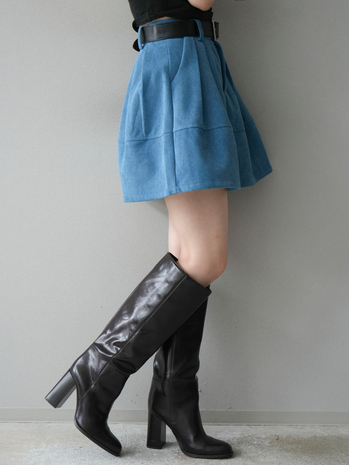 [予約]ベルト付インパンコーデュロイタックフレアスカート/blue