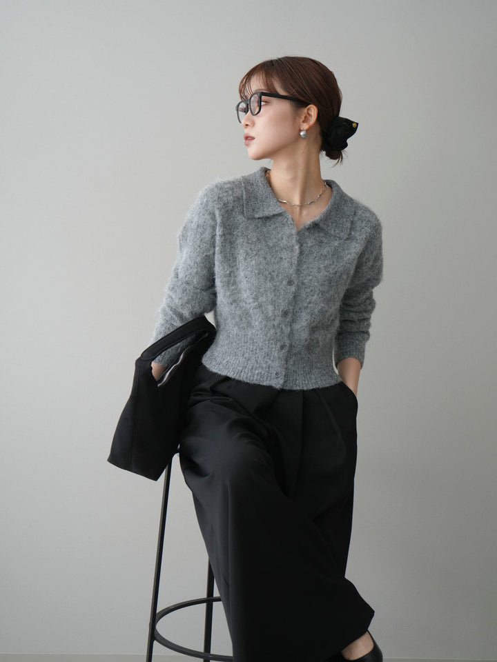 [SET]モヘア衿付きボタンプルオーバー+テープベルトタックバギーパンツ(2set)