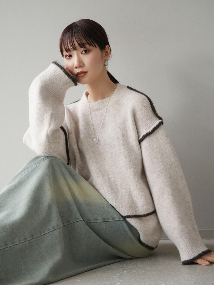 [預訂] 色彩協調針織套頭衫/象牙色