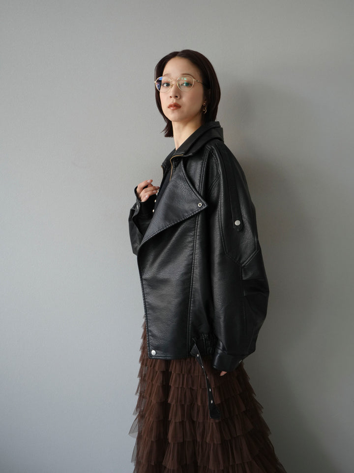 [予約]スタンドカラーフェイクレザーブルゾン/ブラック