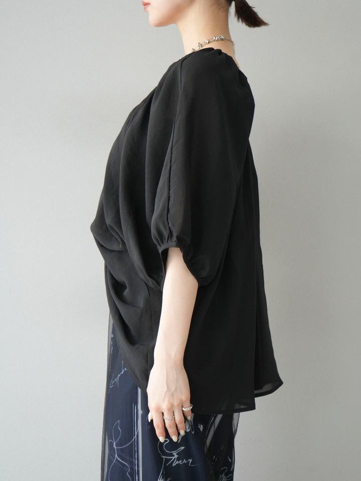 [予約]ボリュームスリーブシアータックブラウス/ブラック