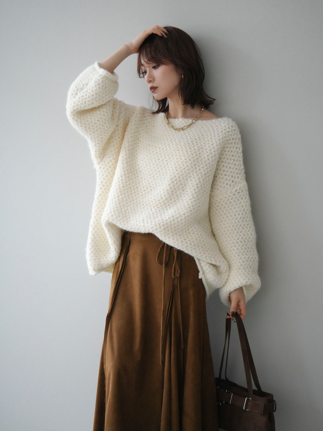 [予約]ワッフル編みオーバーニットプルオーバー/off