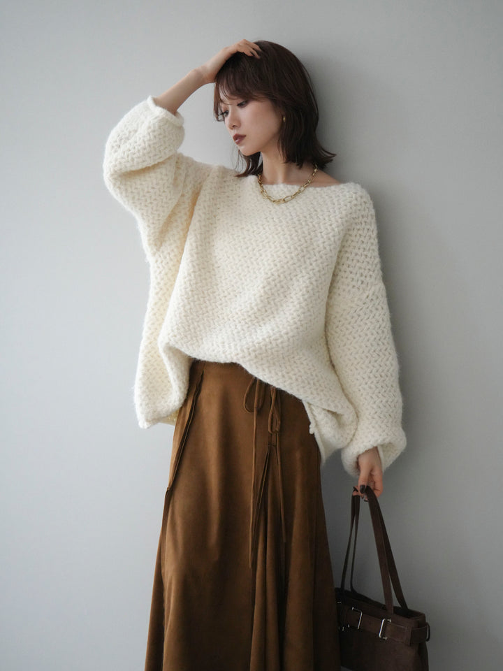 [予約]ワッフル編みオーバーニットプルオーバー/off