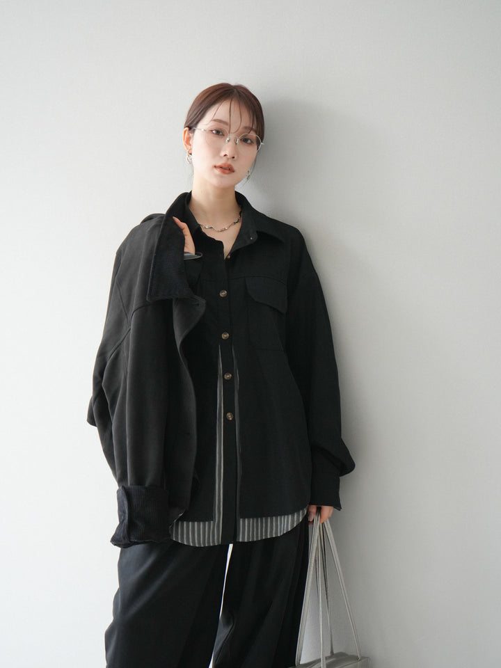 [予約]コーデュロイ切替スウェードショートジャケット/ブラック