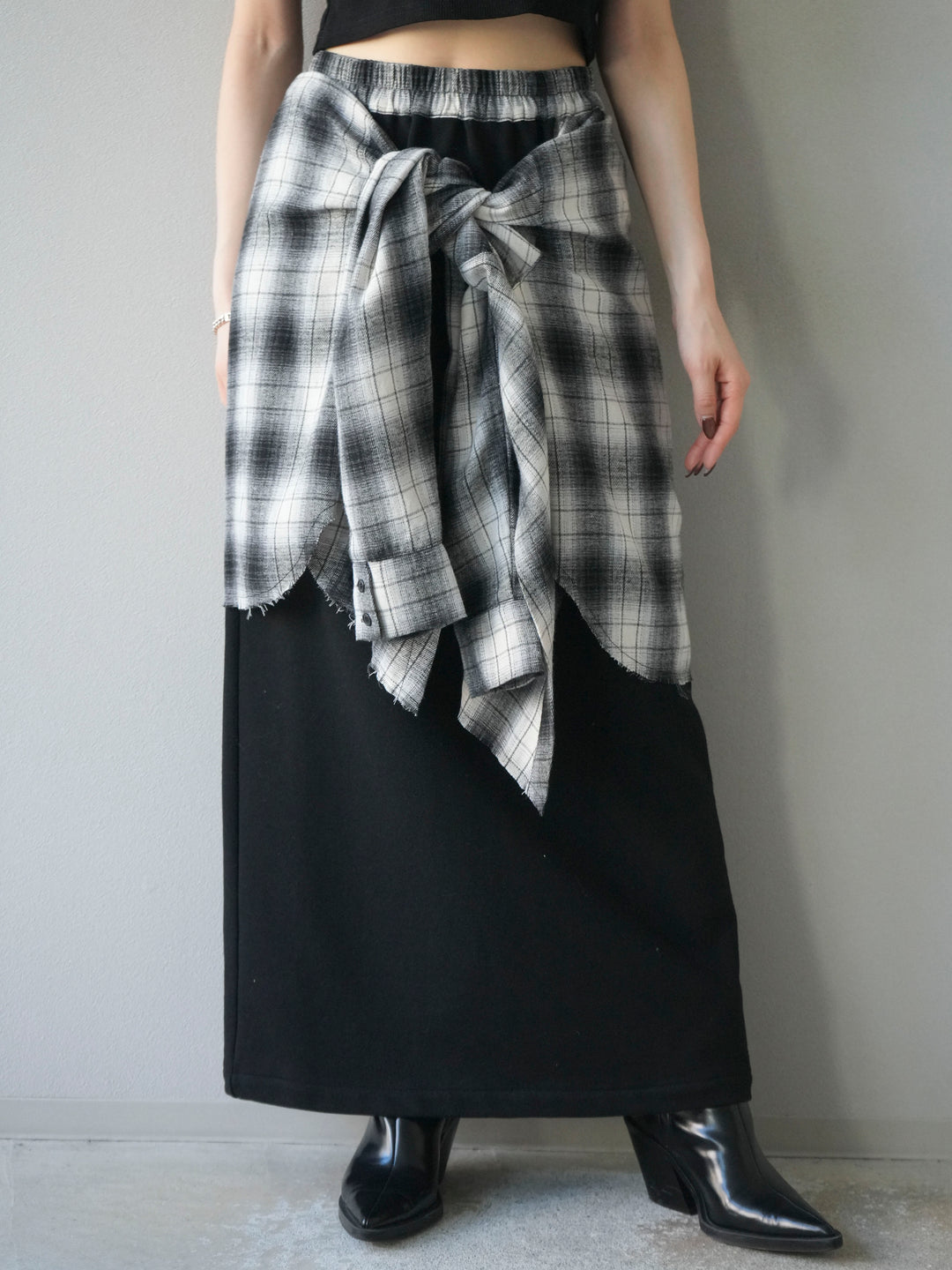 [予約]シャツ巻きスエットスカート/black
