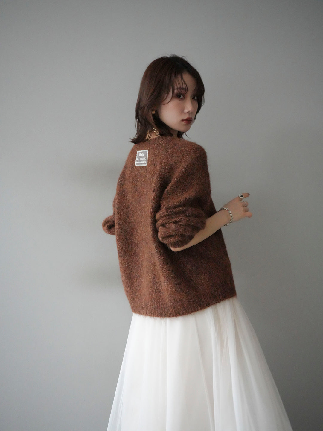 [SET]ロゴラベルミックスヤーンニットプルオーバー+選べるアクセセット(2set)