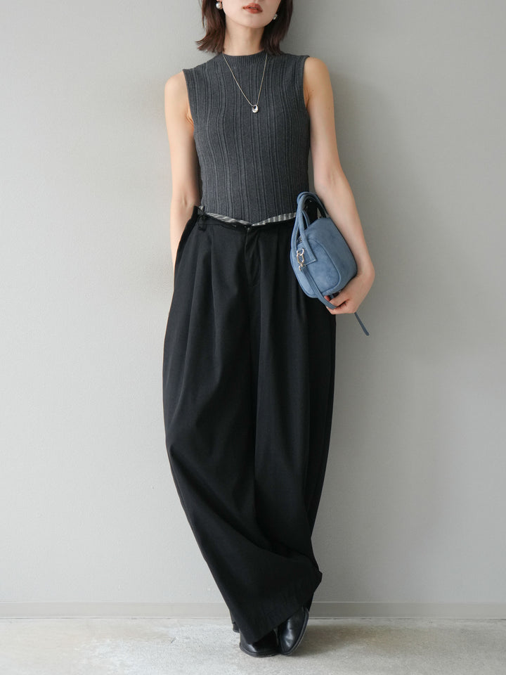 [予約]スリーブレスランダムリブニットトップス/グレー