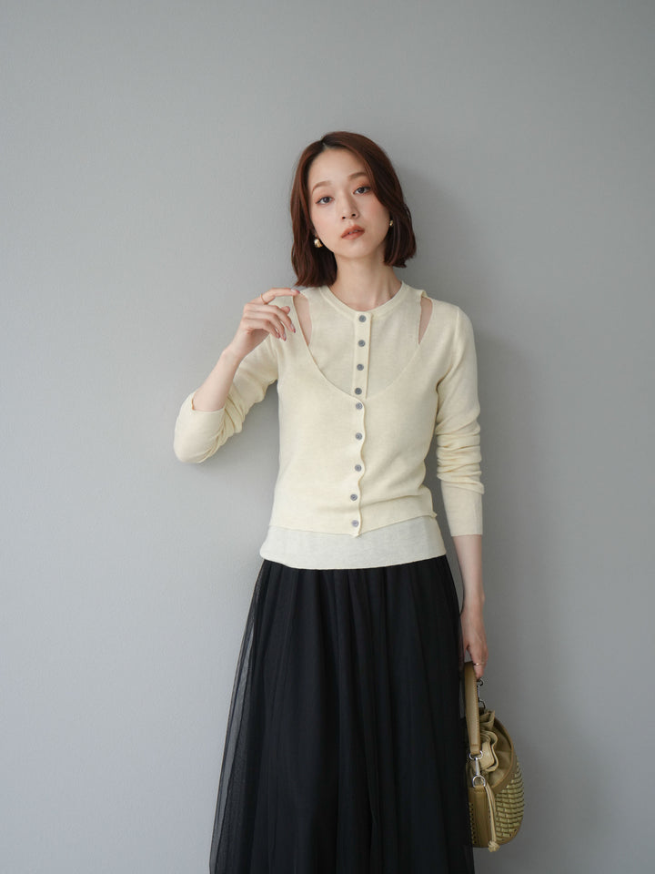 [予約]レイヤードデザインニットカーディガン/アイボリー