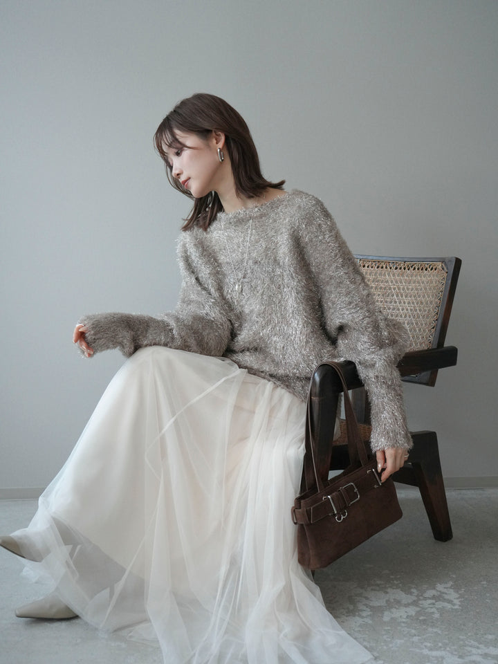 [予約]ラメシャギードルマンニットプルオーバー/beige