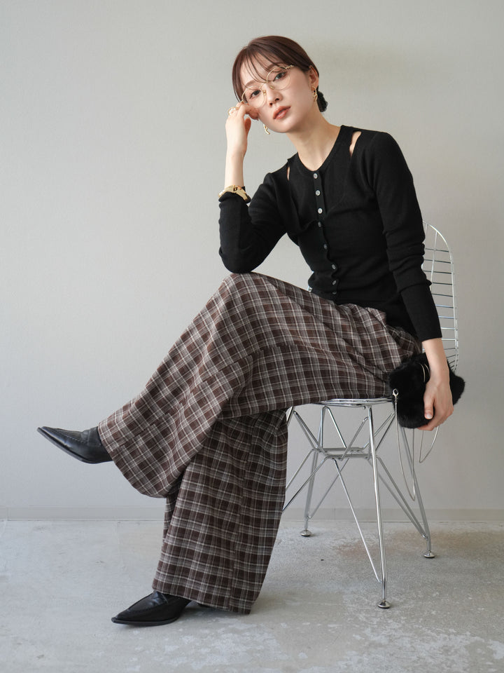 [予約]レイヤードデザインニットカーディガン/ブラック