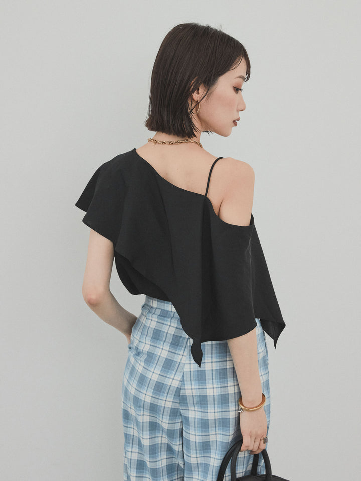 [予約]ワンショルラッフルブラウス/ブラック