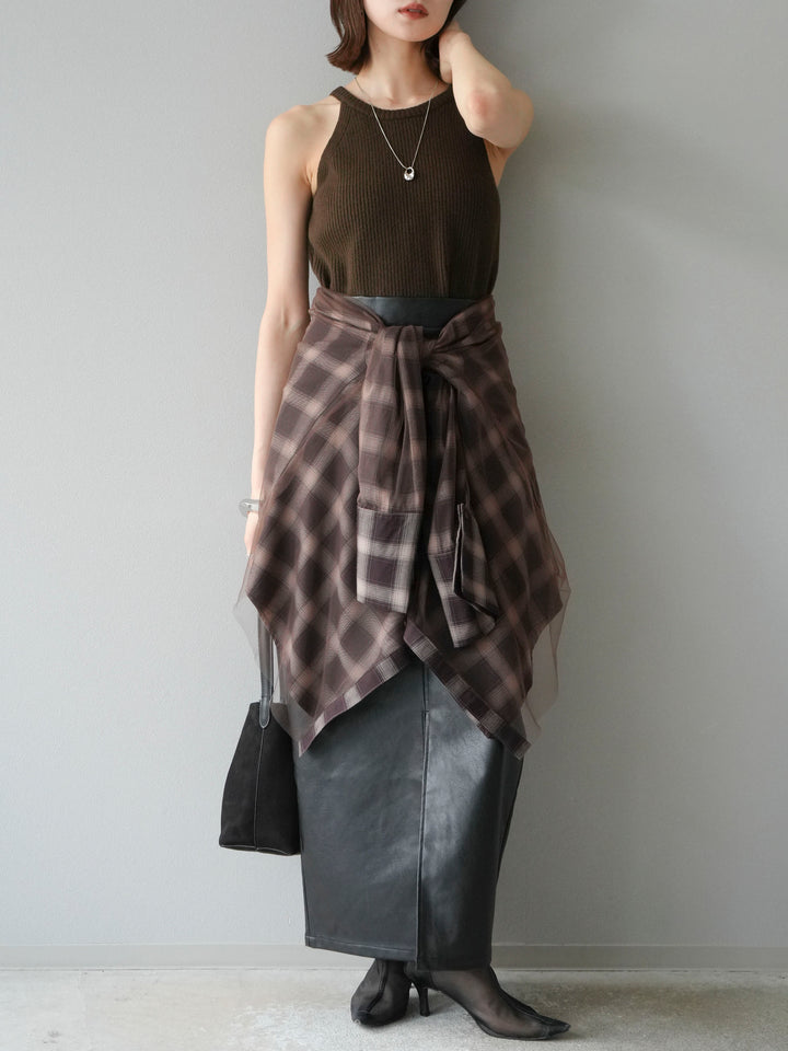 [予約]フェイクレザーフロントスリットスカート/ブラック