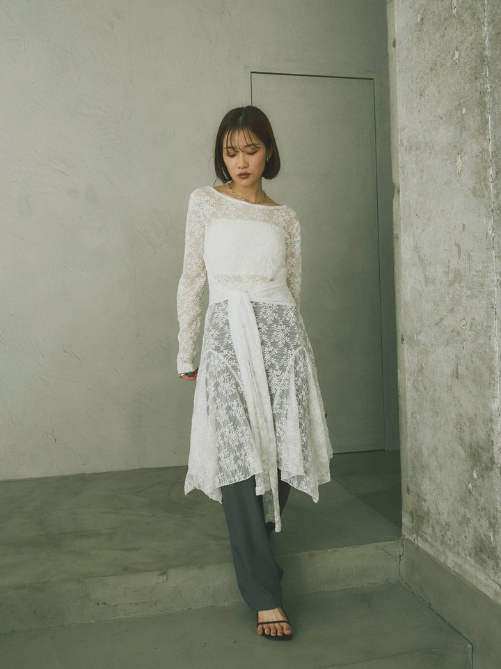 [予約]ラッフルレースロングトップス/オフ