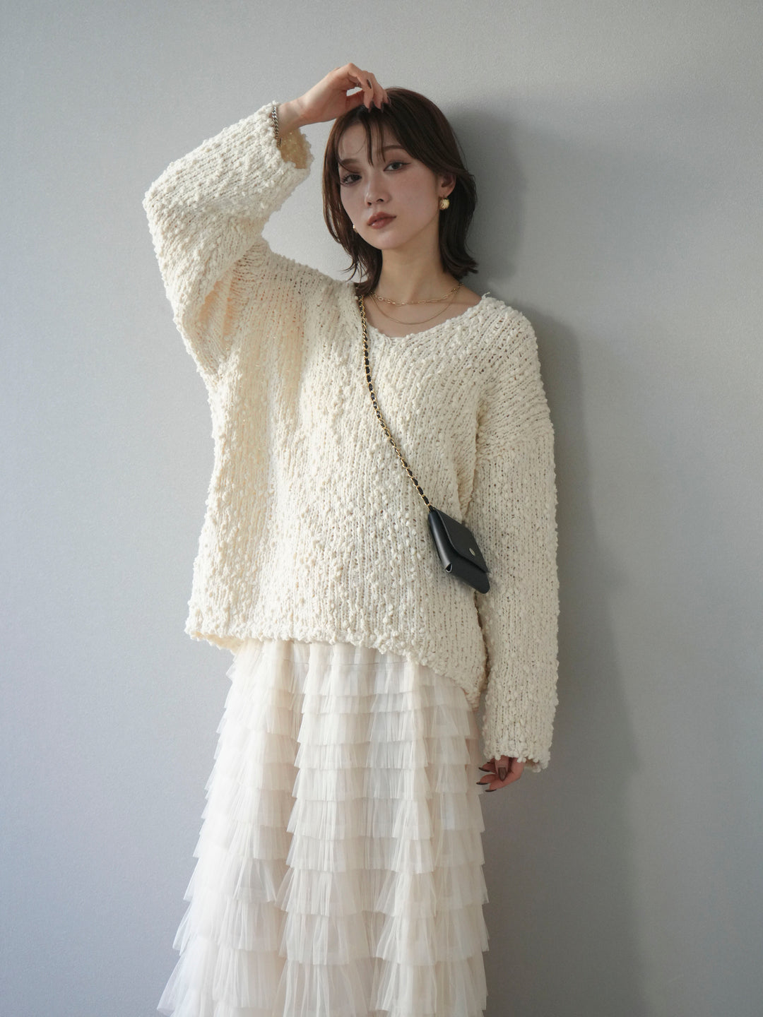 [予約]メランジポコポコニットプルオーバー/ivory
