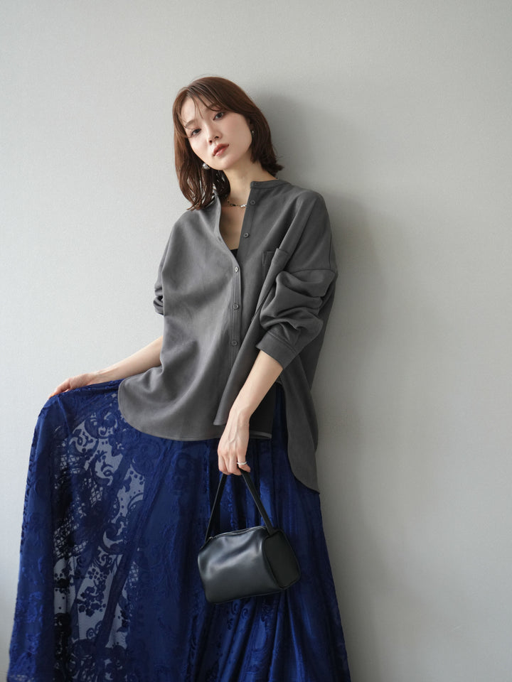 [予約]スエードバンドカラーオーバーシャツ/チャコール