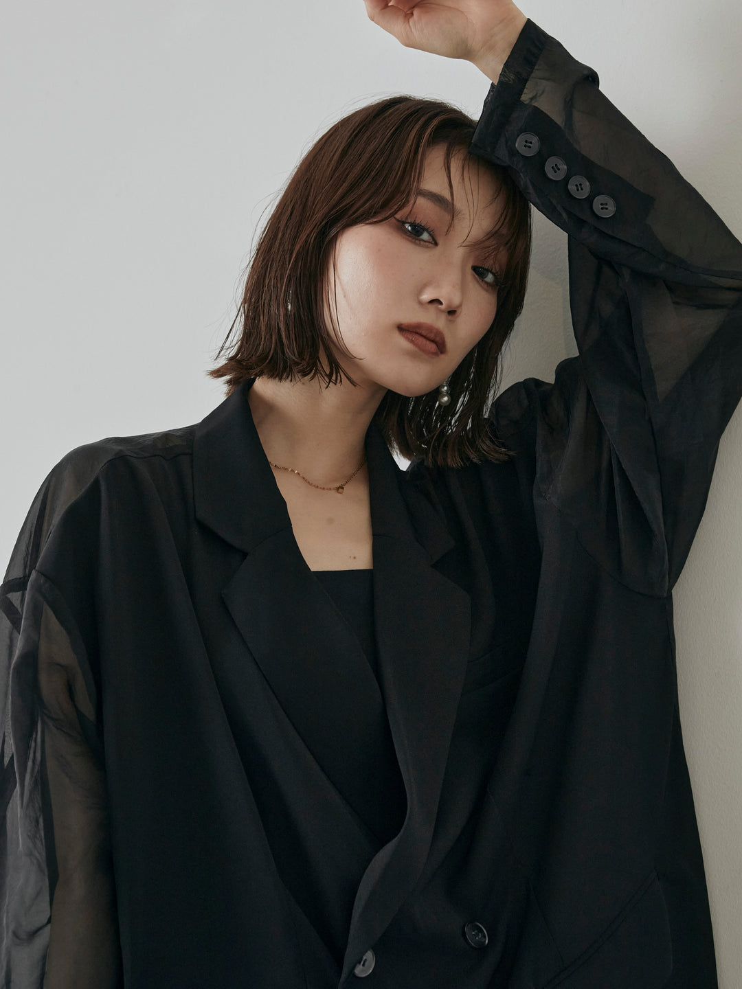 【預購】透視剪裁西裝外套/黑色