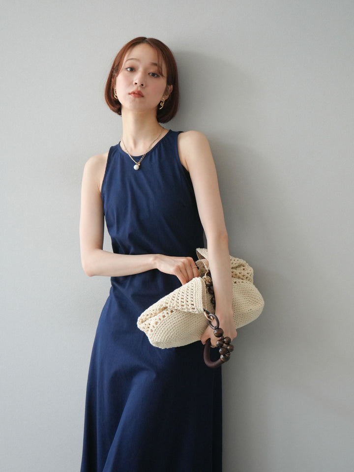 [予約]リネンタッチノースリーブワンピース/ネイビー