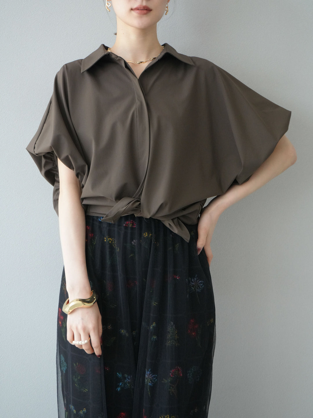 [予約]ICE TOUCHパフスリーブシャツ/ブラウン