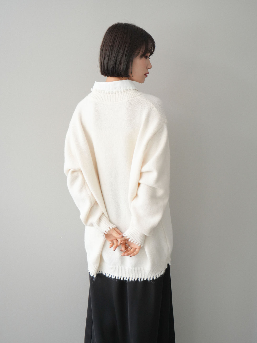 [SET]シャツドッキングVネックフリンジニットプルオーバー+選べるアクセセット(2set)