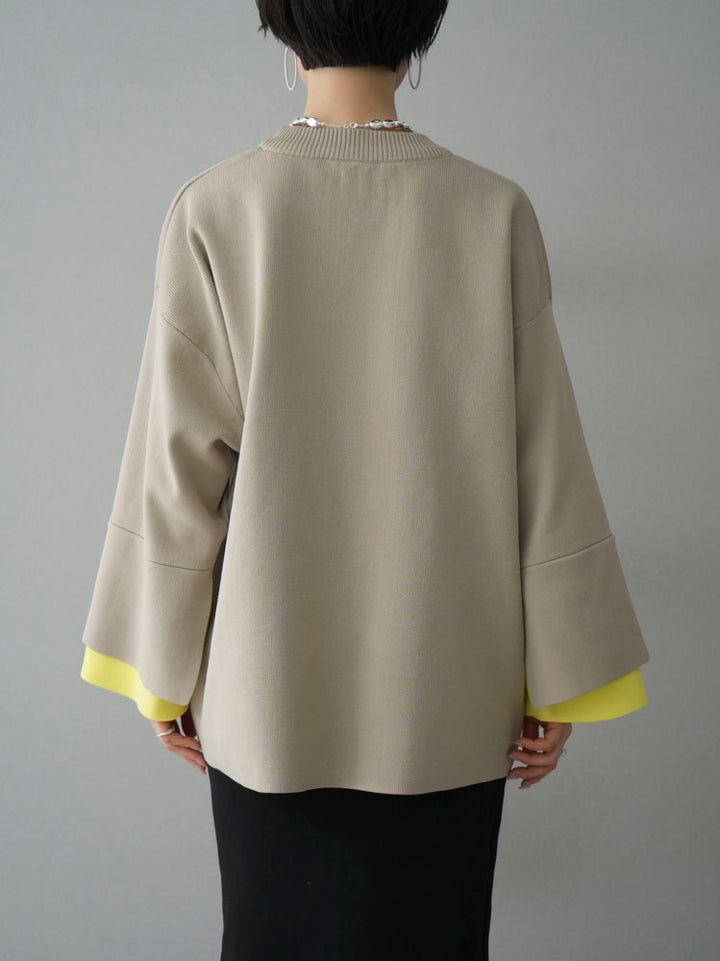 [Pre-order] Color-blocked sleeve Milano rib knit pullover/beige