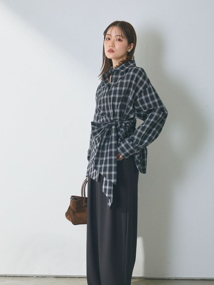 [予約]ウエストアシメリボンシャツ/blackcheck