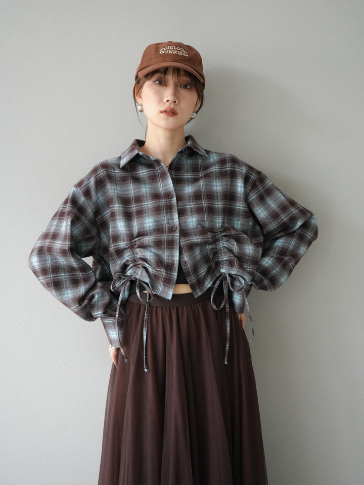 [予約]ドロストクロップネルチェックドシャツ/ブルー