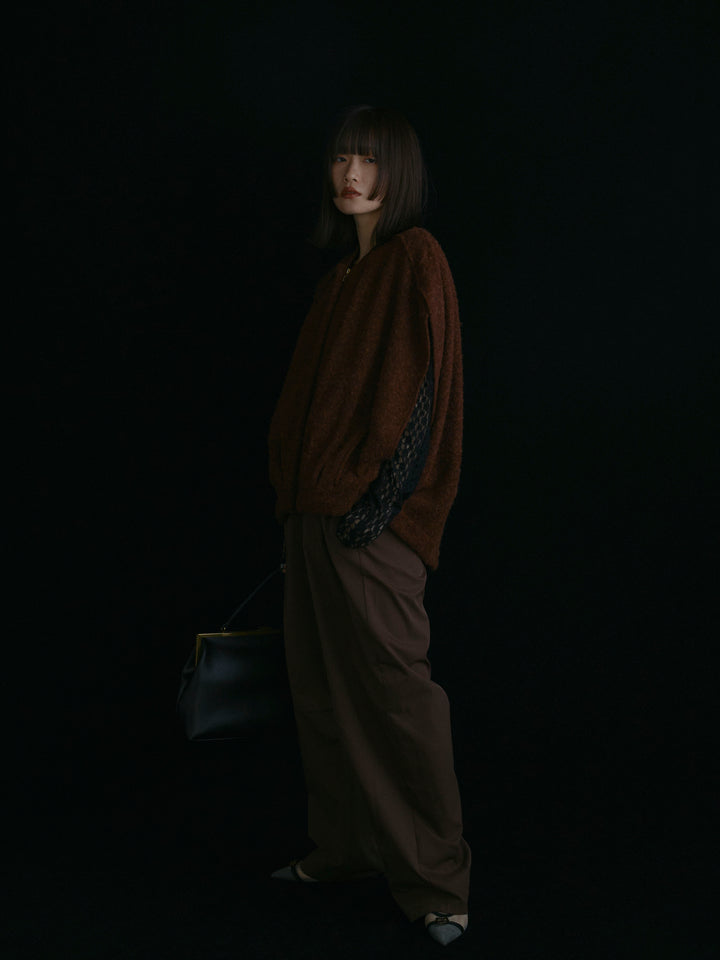 【Allure】[SET]ウール混コクーンブルゾン+タフタワイドカーブパンツ+バックラウンドレーストップス(3set)