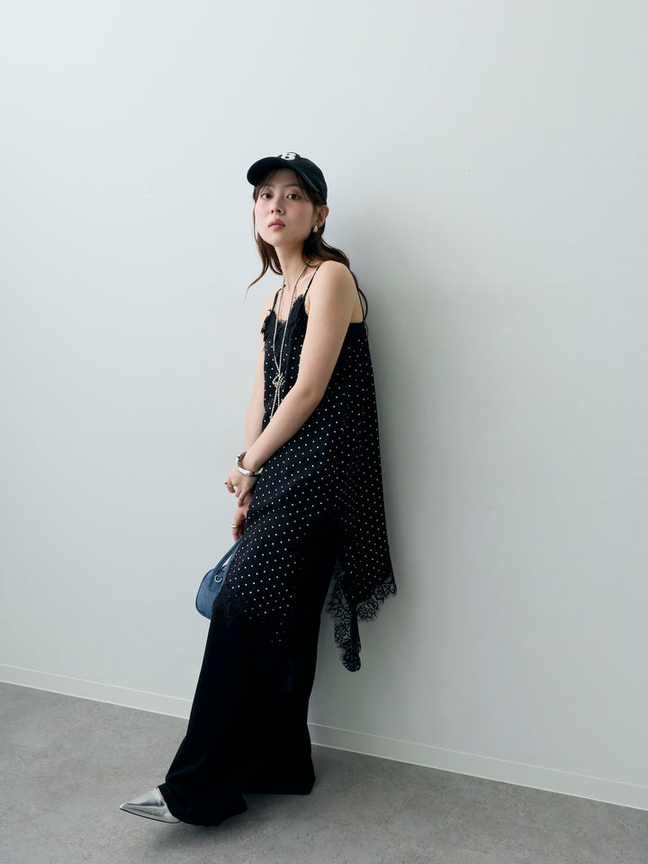 [SET]ドットレースアシメキャミチュニック+リラックスドレープスウェットパンツ(2set)
