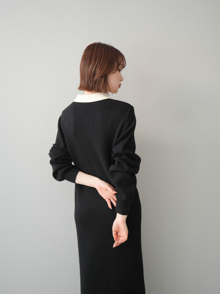 [SET]配色ポロニットワンピース+配色ポロニットワンピース(2set)