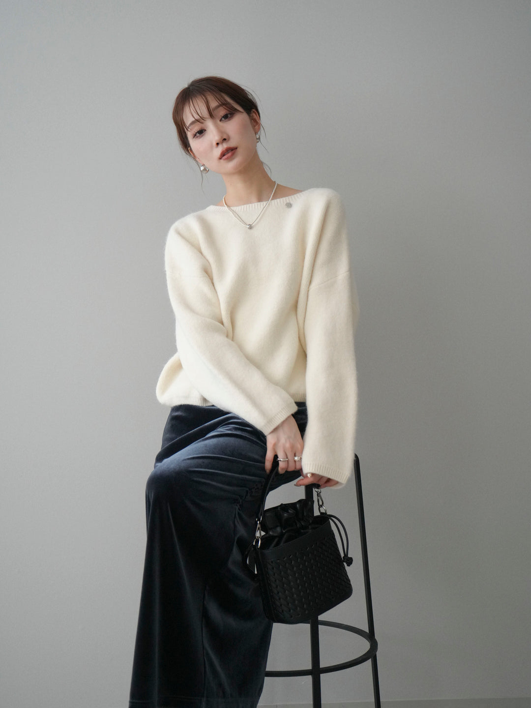 [予約]アンゴラタッチボートネッククロップドプルオーバー/ivory