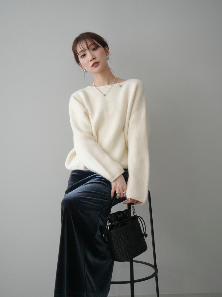[予約]アンゴラタッチボートネッククロップドプルオーバー/ivory