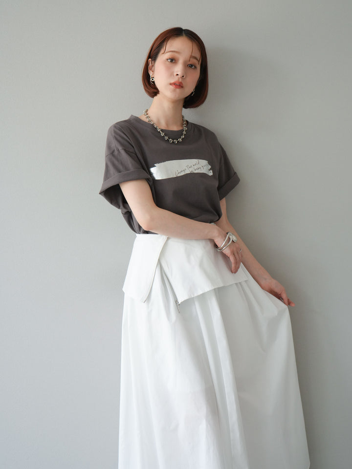 [予約]箔プリントTシャツ/チャコールシルバー