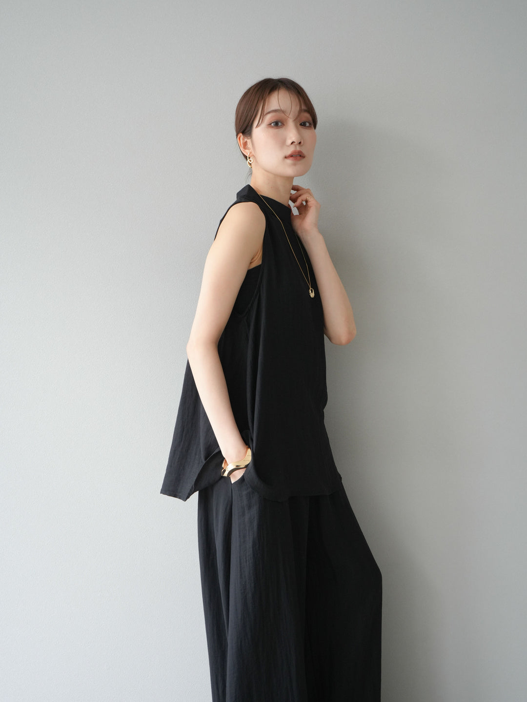 [SET]ホルターネックバックスリットブラウス＆スーパーワイドパンツSET UP(2set)