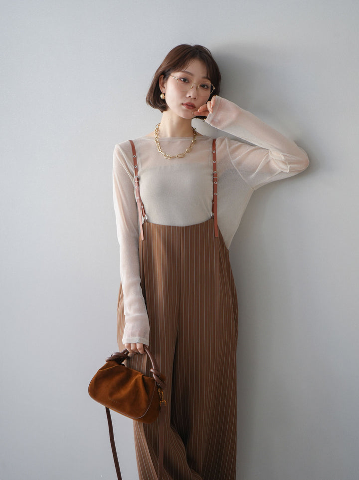 [予約]ヘリンボーンストライプサス付サロペット/goldbrown