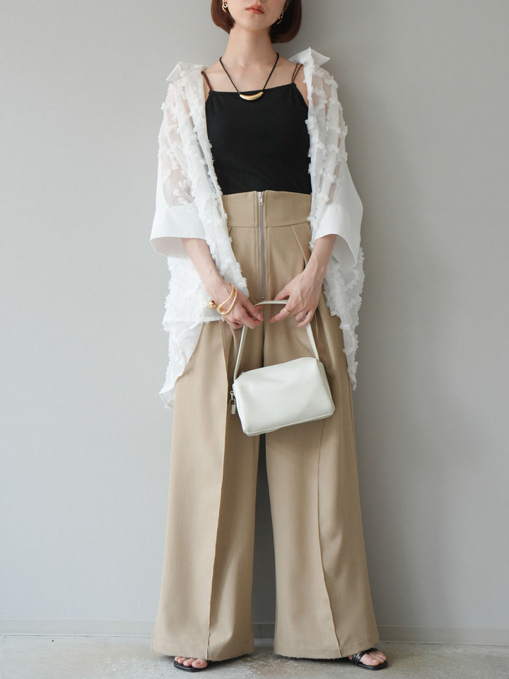 [預訂] 混合材質透視半身襯衫/白色