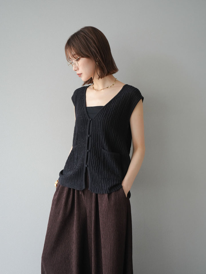 [SET] 波浪夏季針織背心+柳葉寬腿褲（2件套）