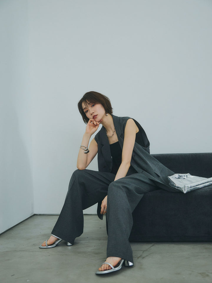 【Allure】[SET]杢調ミディ丈テーラードジレ+杢調ミディ丈テーラードジレ(2set)