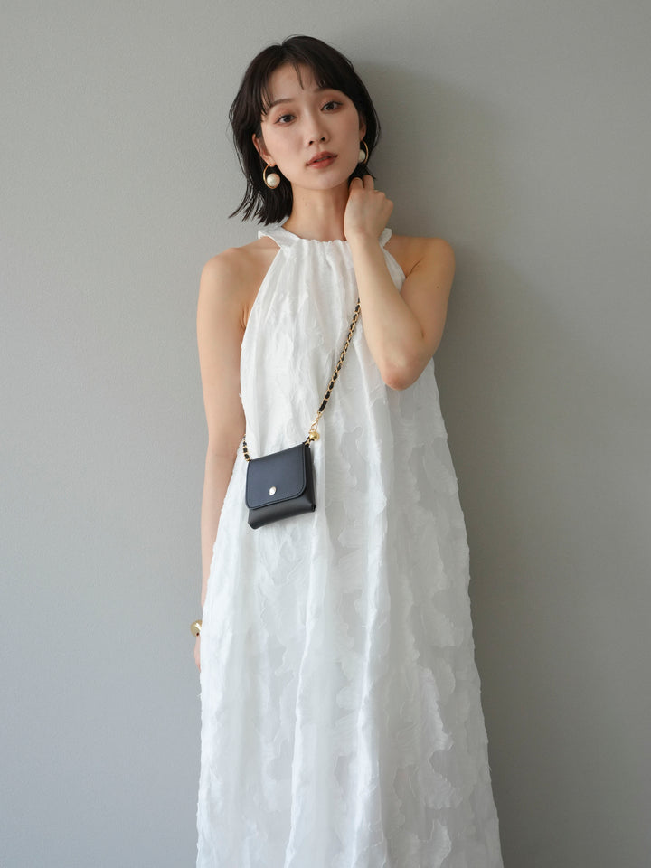 【預購】提花掛脖洋裝/白色