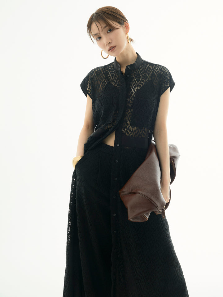 【Allure】[SET]レースサテン切替ワンピース+レースタックワイドパンツ(2set)